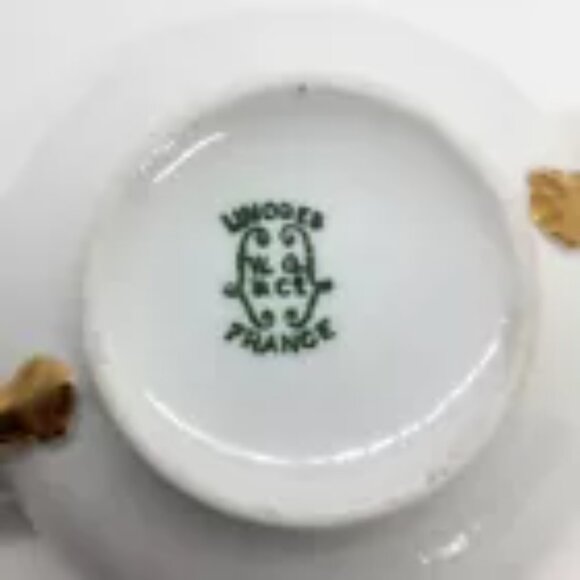 2 Limoges France W.G. & Co. Footed Bouillion Soup Cups Gold Bands Pattern GUE119 - Picture 11 of 11